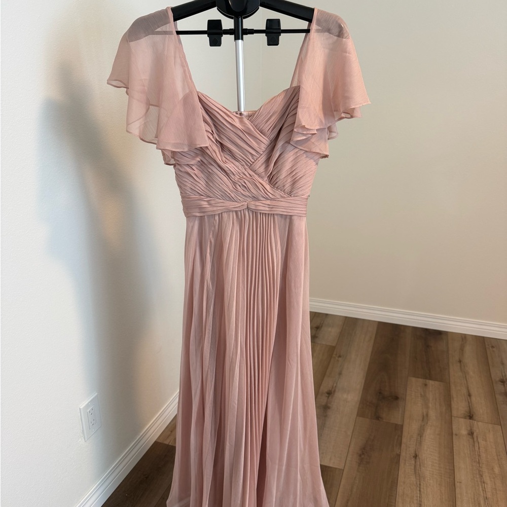 Blush Pink Flutter Sleeve Pleated Maxi Dress - 46 in length